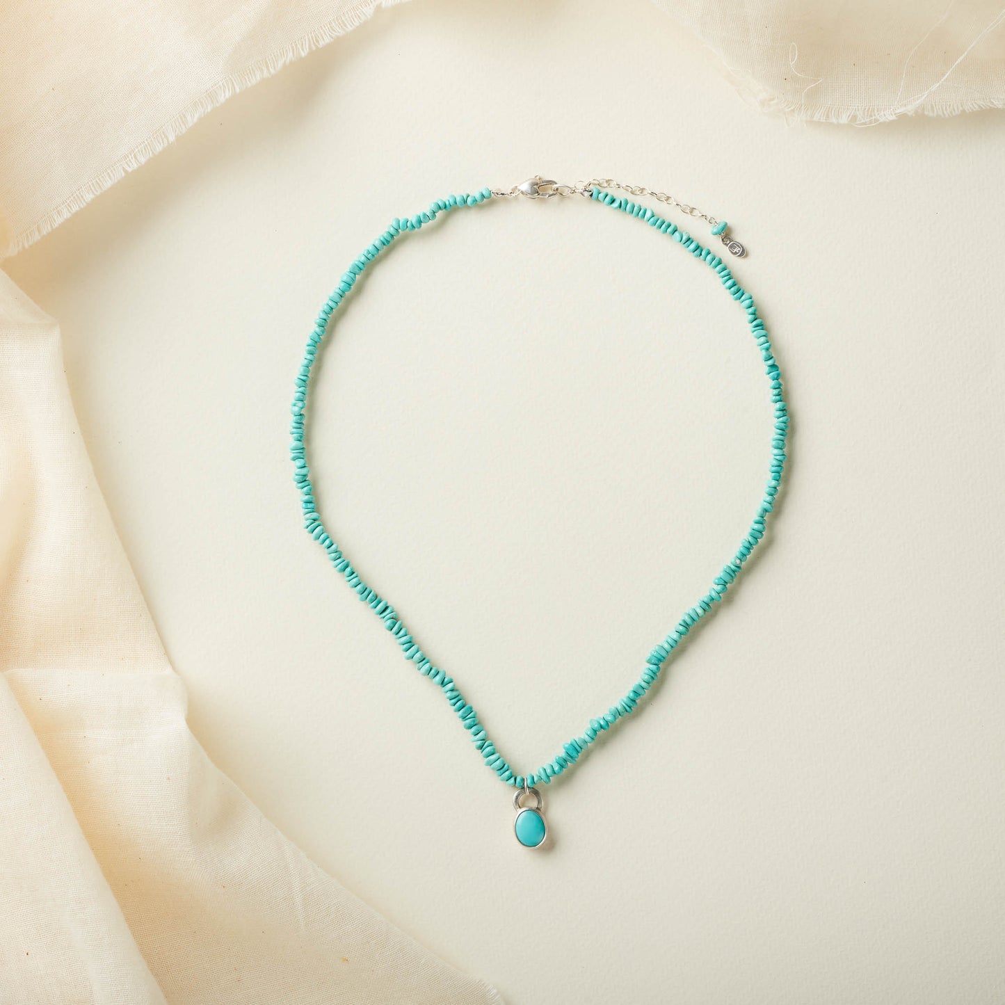 Beaded Turquoise Necklace with Bezel Set Turquoise Charm