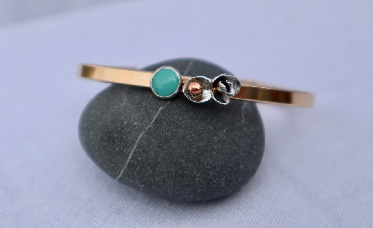 Cufflette :: 14k GF with Turquoise and Silver Succulent with Copper flair